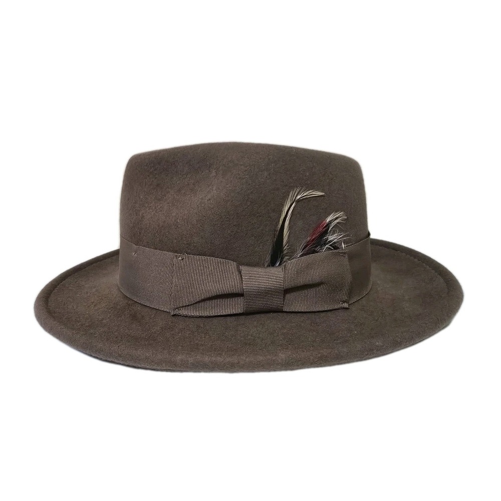 Hats In The Belfry Mens Classic Fedora Hat Size Medium Brown Feather Detail Wool